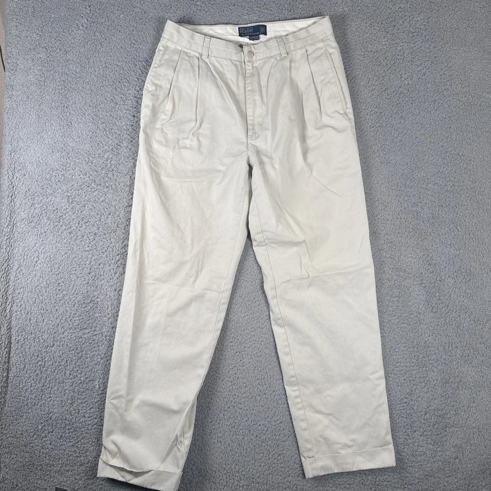 VTG Polo Ralph Lauren Hammond Pants Men's 33x32 Chino Pleated Cuffed Preppy